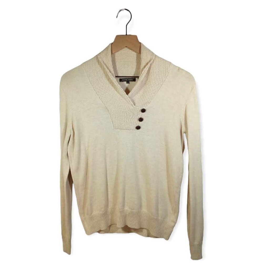 JEANNE Pierre Cotton Knitted Cowl Neck Long Sleeve Sweater Size S